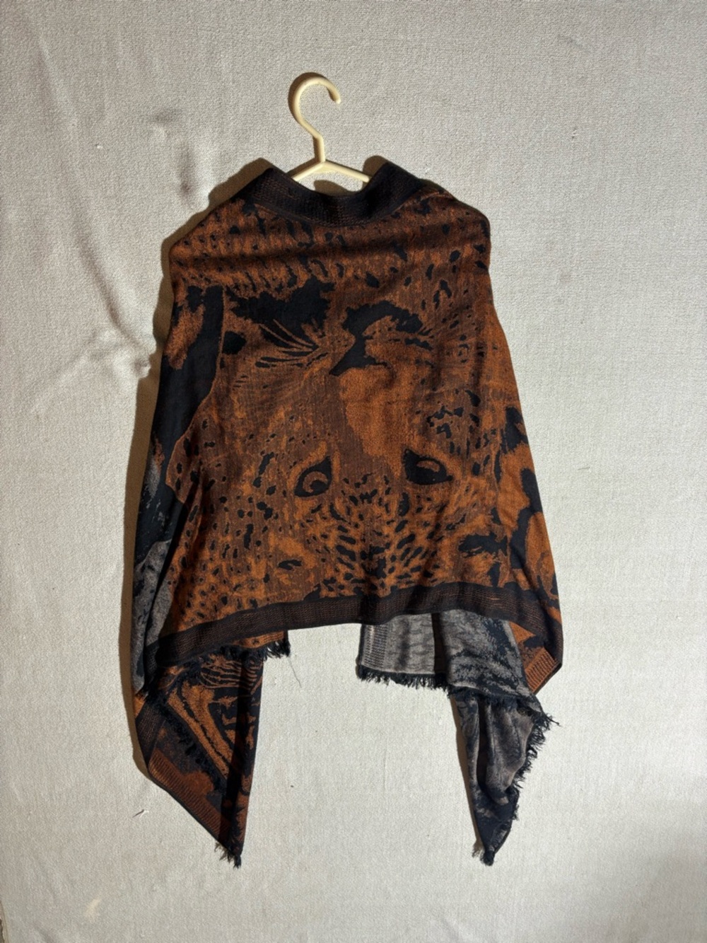 Leopard Face Semi Animal Knit  Patterned Wrap Cardigan Cape RARE